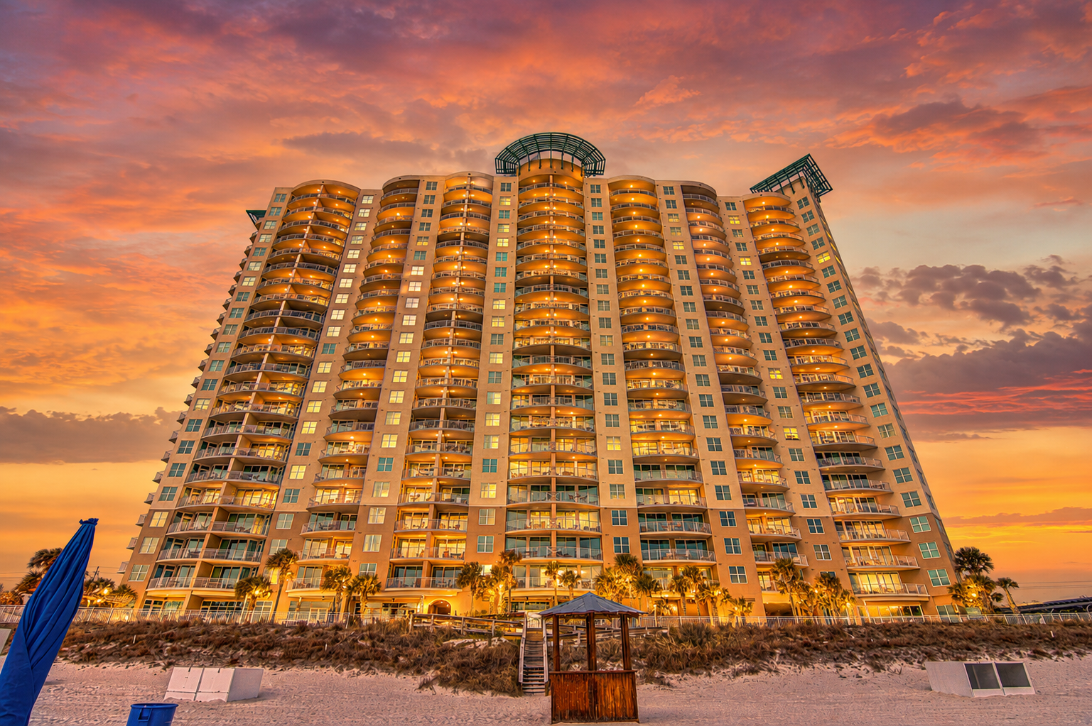 Aqua Panama City Beach Florida Back of Building from the beach at sunset.