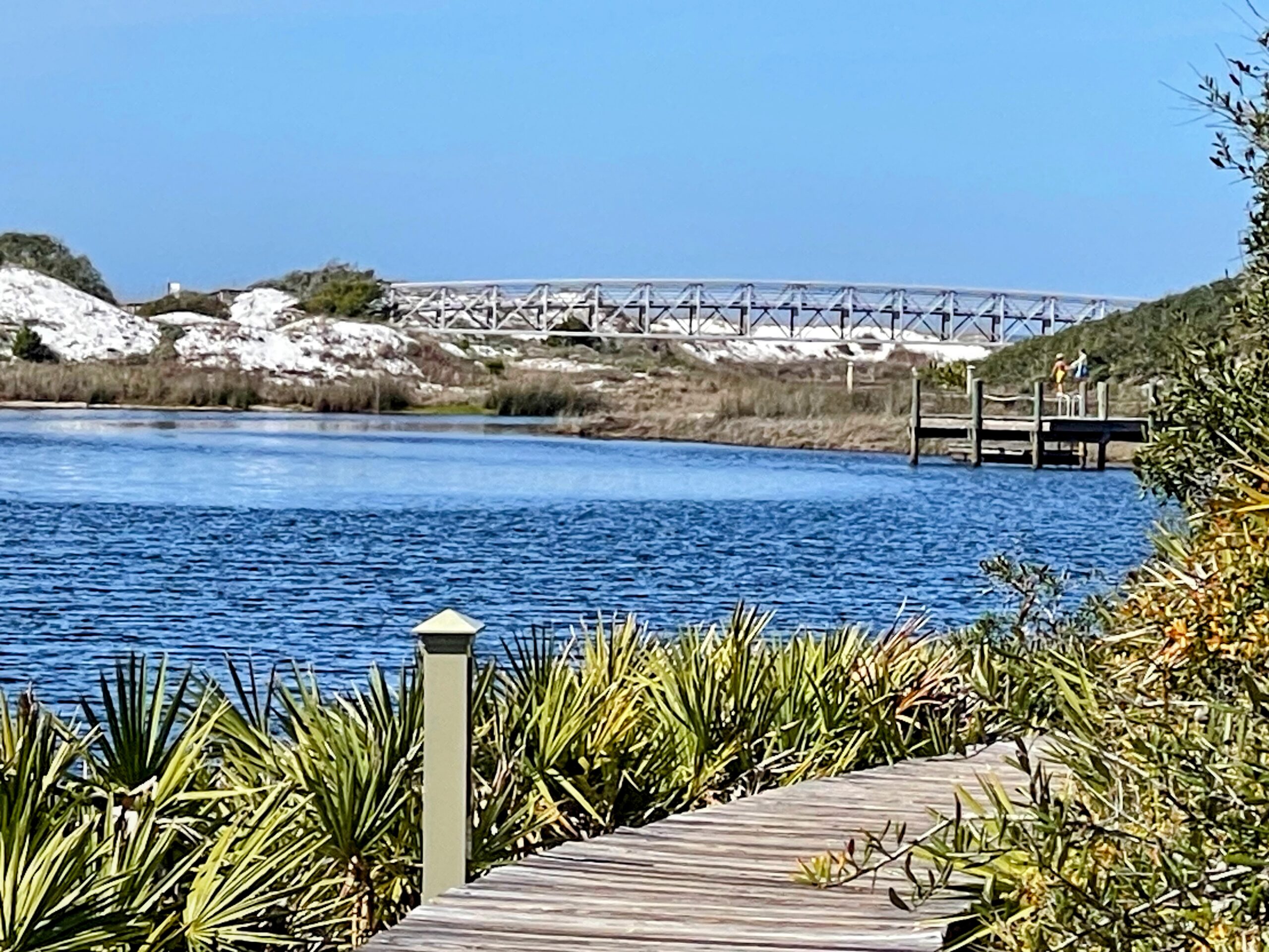 A footbridge over the Camp Creek lake outflow at Watersound Beach