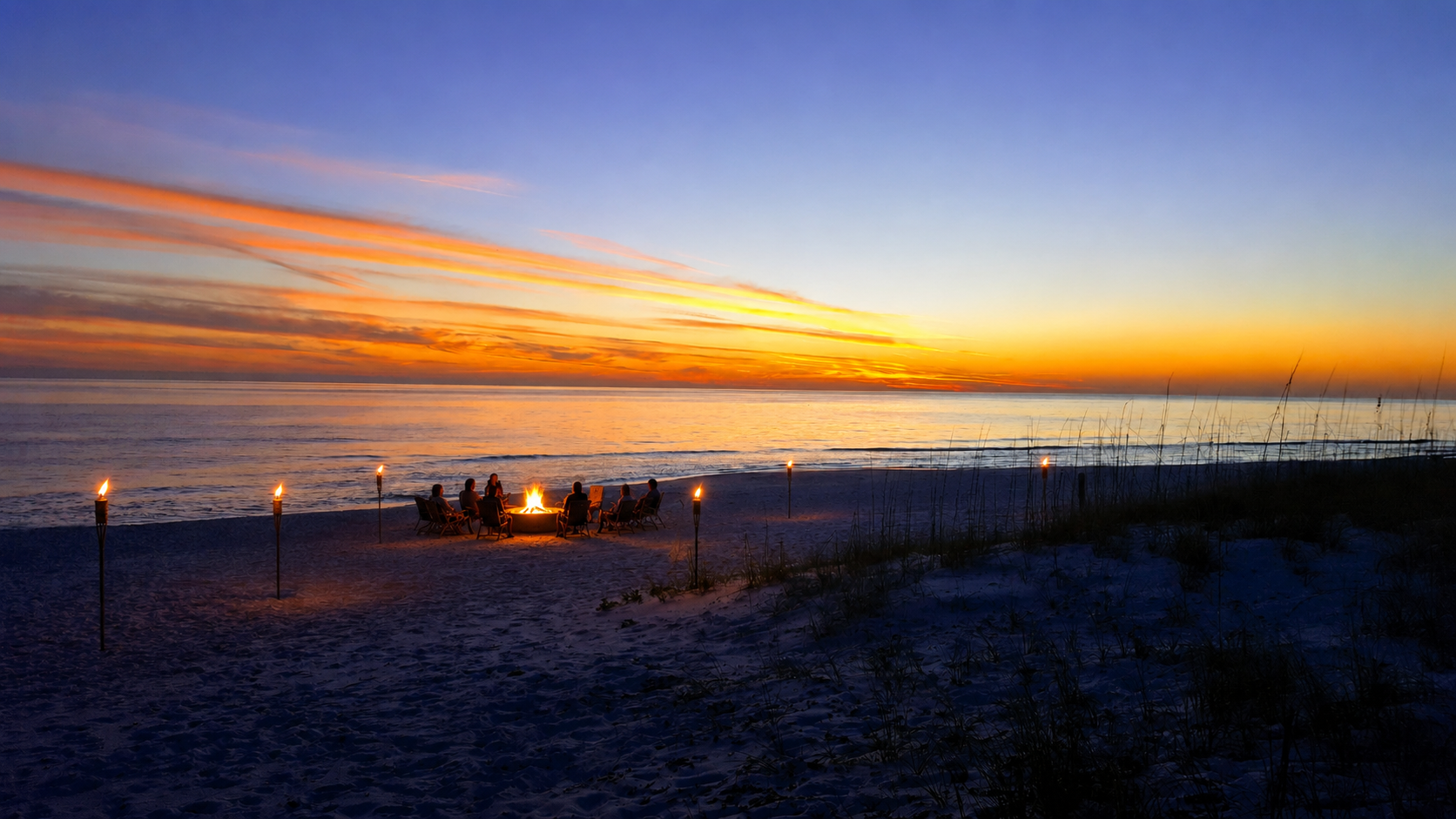 Sunset beach bonfire at Inlet Beach