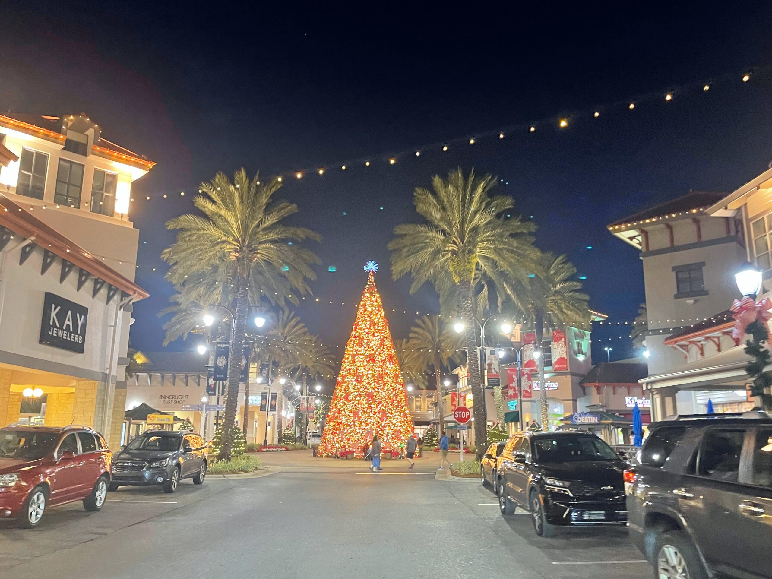 Destin Commons. Christmas night time lots of lights.