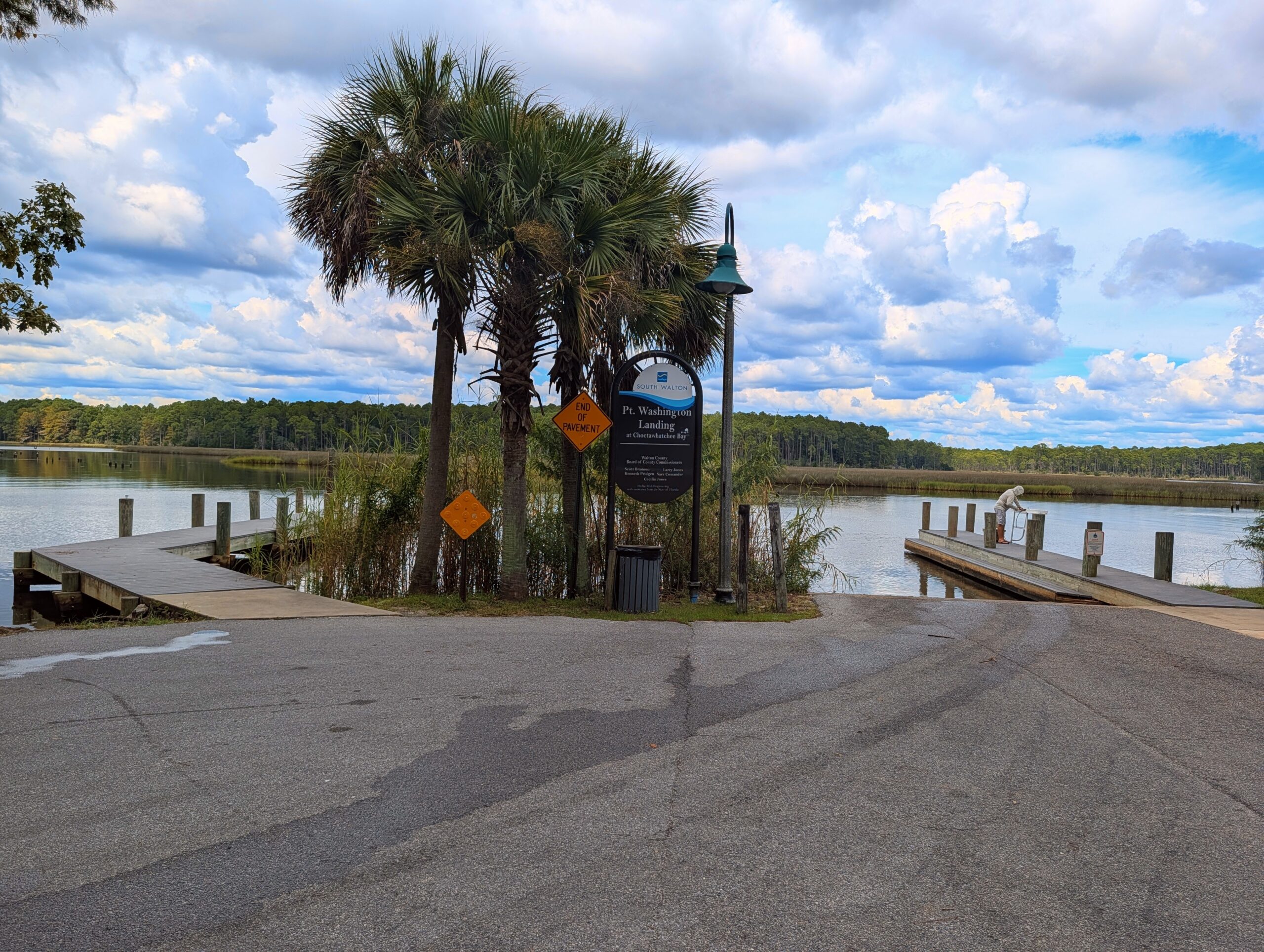 The public boat dock at Point Washington Landing looking out over Choctawhatchee Bay