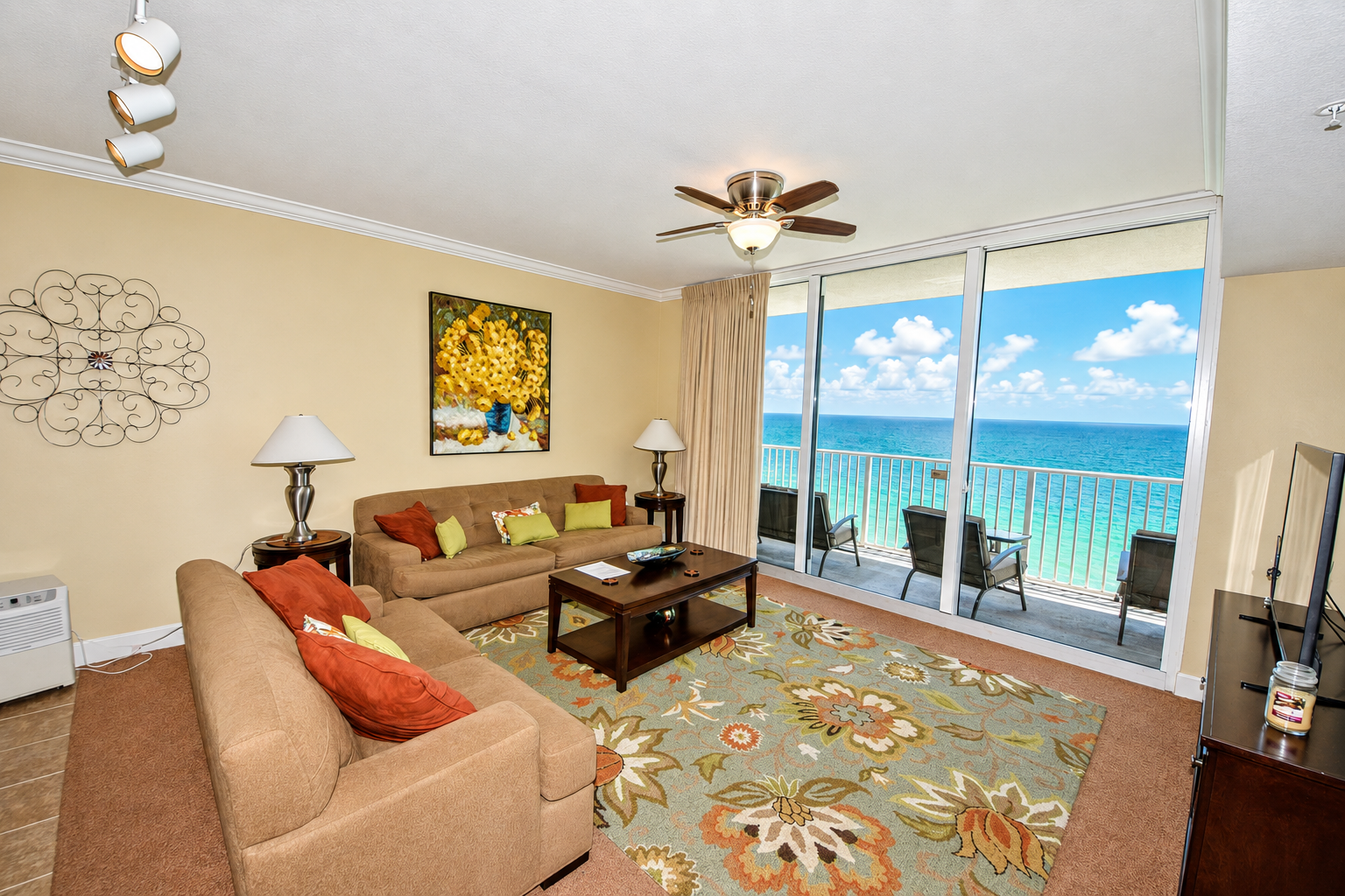 tidewater unit living room with gulf view