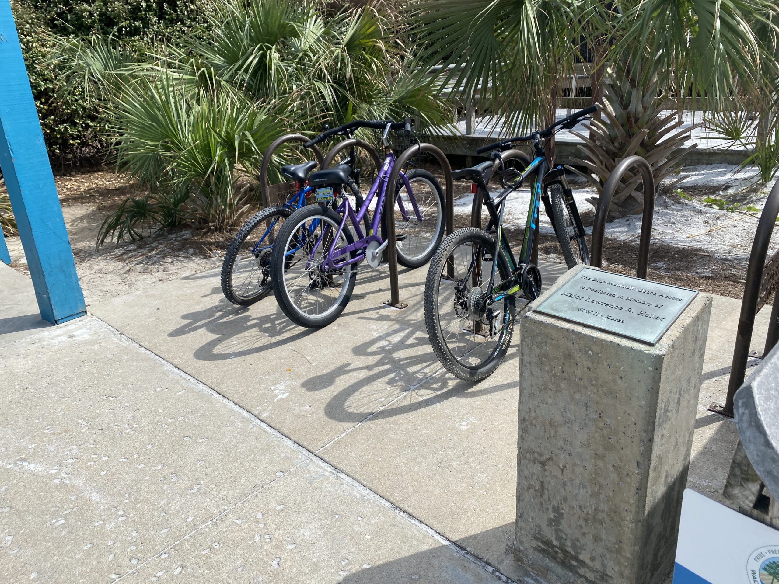 Bike rack at the Blue Mountain Beach public beach access