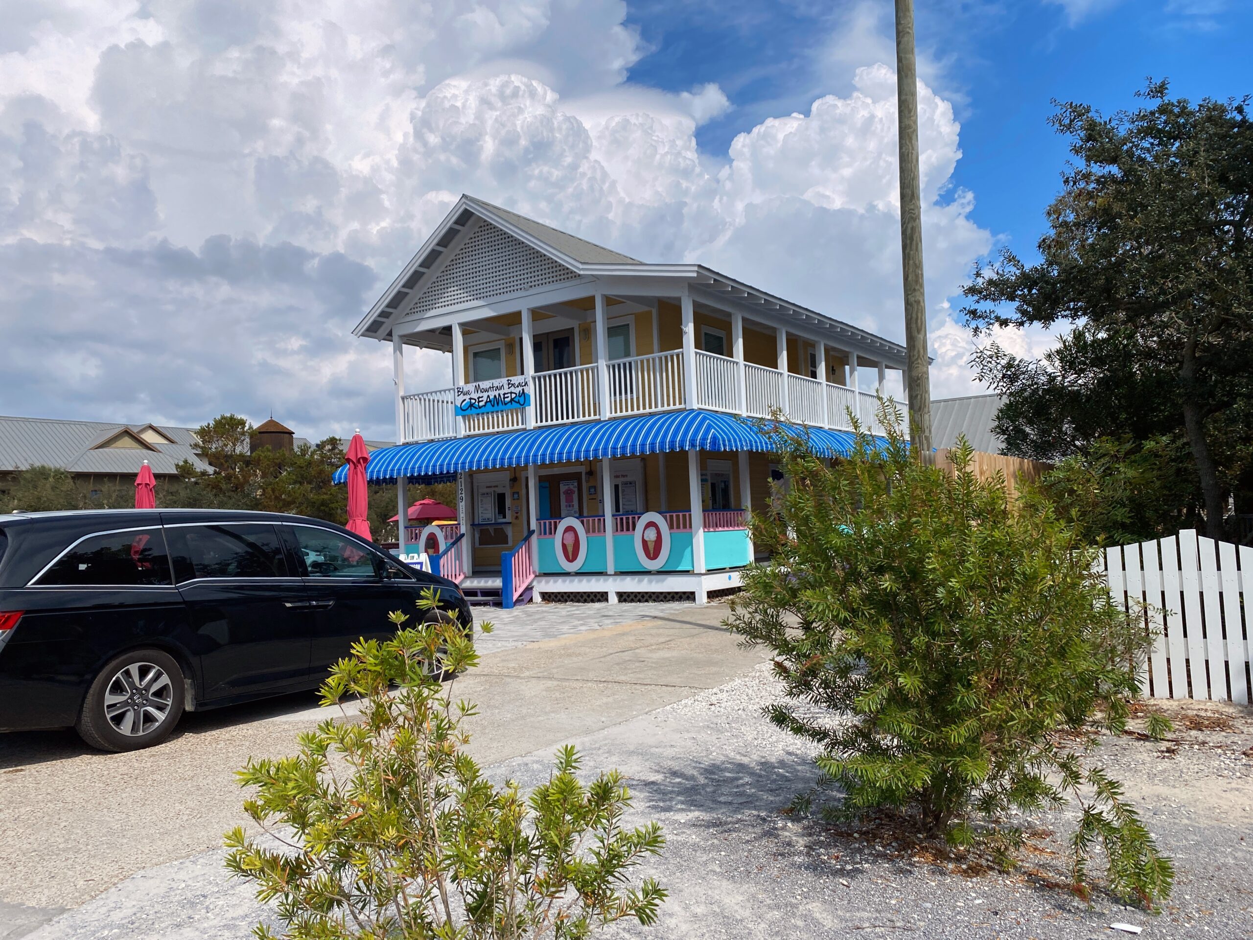 The Blue Mountain Beach Creamery seen from the front, on Scenic Highway 30A